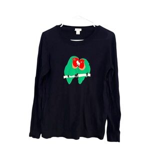 J. Crew Navy Blue Love Birds Intarsia Teddie Sweater Womens Size Medium